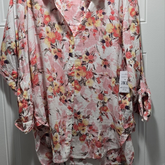 Gloria Vanderbilt Amanda button front shirt in vintage white wildflower size M - Picture 5 of 8